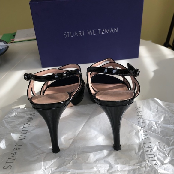 Stuart Weitzman Axis Black Patent Leather Women's Platform Sandals US 8W - Picture 5 of 8